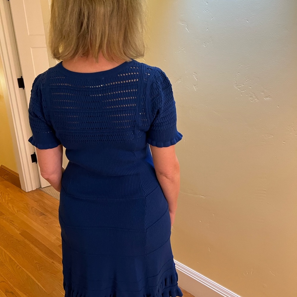 Beautiful blue knit dress by Maeve perfect for work or special occasions.